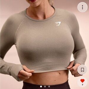 NWT Gymshark vital seamless long sleeve crop vanilla brown marl size small